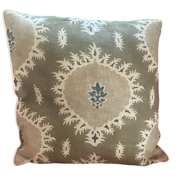 OKA Drisana Linen Pillow Cover 20"x20" Square In Spruce Green Turkish Motif - Picture 1 of 4